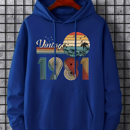 Vintage Graphic Print Hoodie Men's Pullover Hooded Sweatshirt