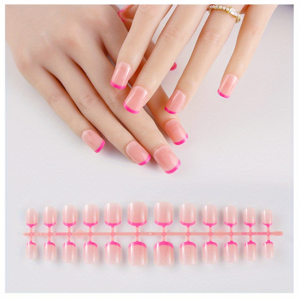 24pcs Pink Squoval Press On Nails Long Lasting Acrylic False Nails for Women