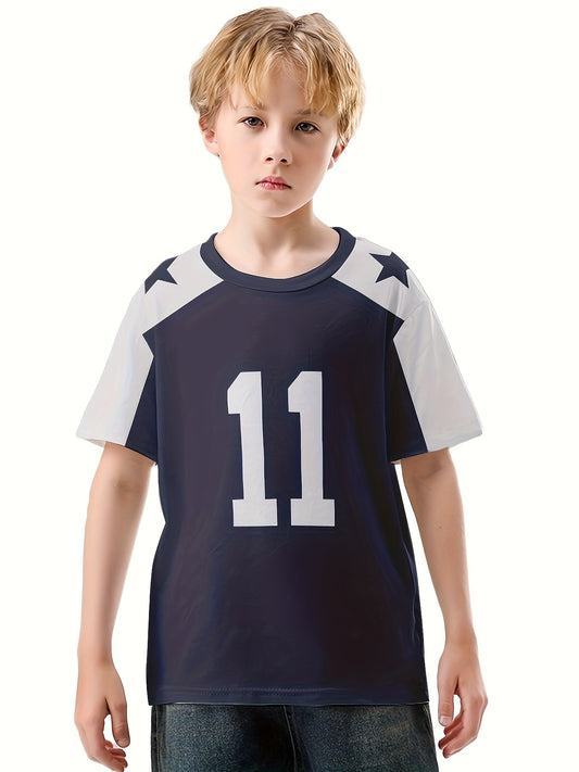 Boy's Short Sleeve T-Shirt with Jersey Print and Creative Pattern