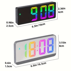 Colorful LED Digital Alarm Clock Mirror Display Snooze Temperature 12 24H USB