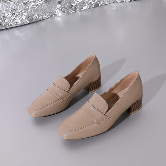 Women's Square Toe Chunky High Heels Solid Slip On Stacked Heels Pumps