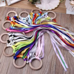 Wooden Ribbon Ring Toy Circle Toy With Bells For Kids