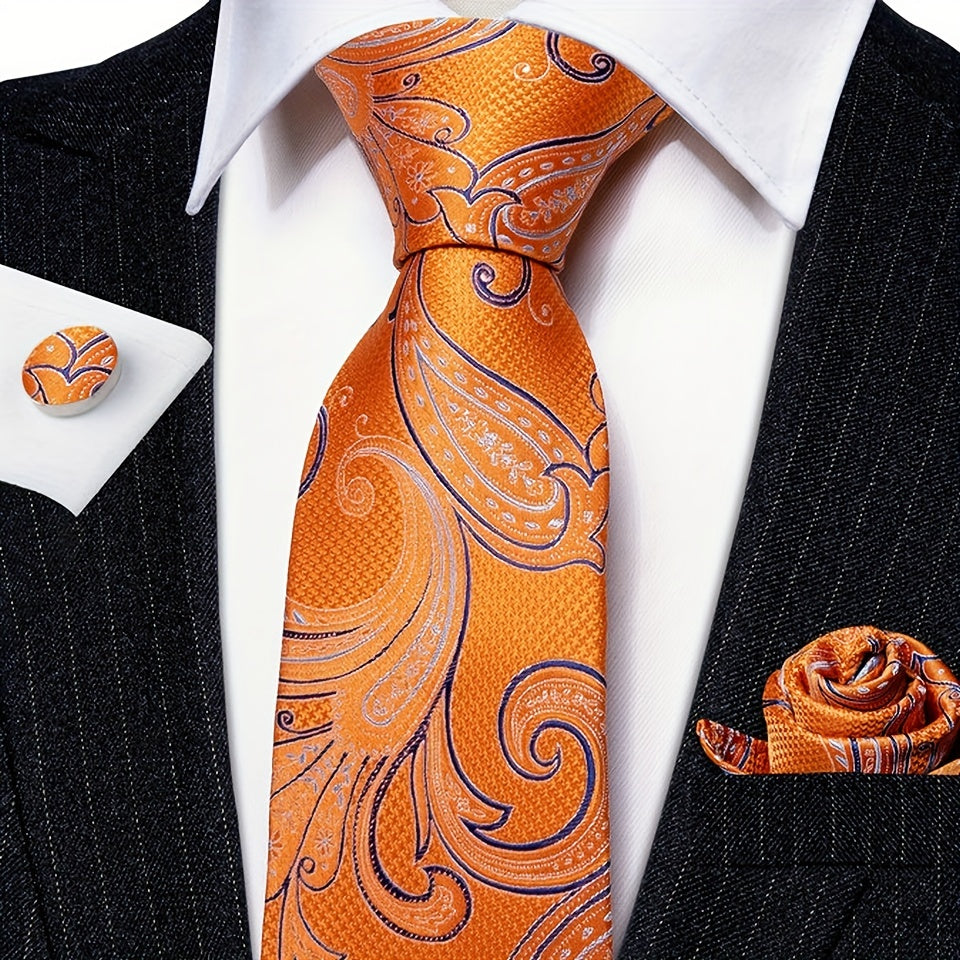 Men's Floral Solid Necktie Set with Handkerchief Clip