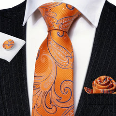 Men's Floral Solid Necktie Set with Handkerchief Clip
