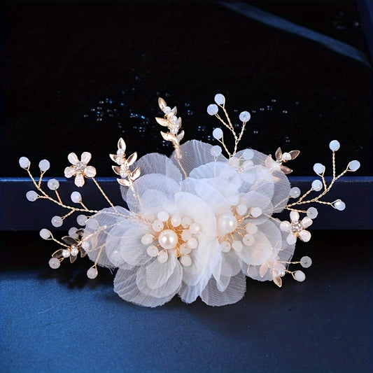 Girls Sweet Flowers Faux Pearl Hair Clips Hanfu Hair Accessories