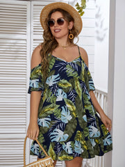  Tropical Print Cold Shoulder Mini Dress