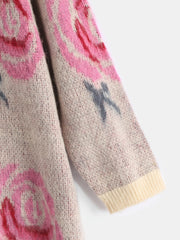 Floral Print Round Neck Knit Sweater Plus Size