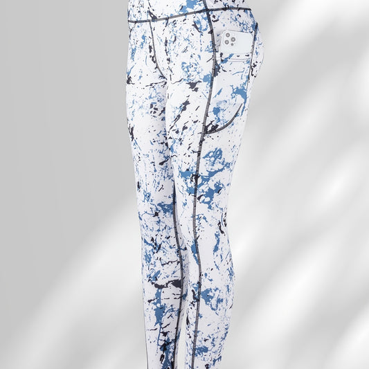 Women's Printed Yoga Sports Leggings With Side Pockets High Waist Tummy Control