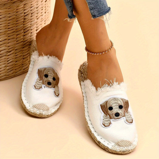 Women's Puppy Flat Mules Closed Toe Espadrille Backless Loafers