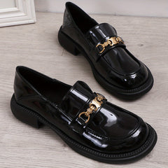 Women's Metallic Chunky Heel Loafers Work Shoes