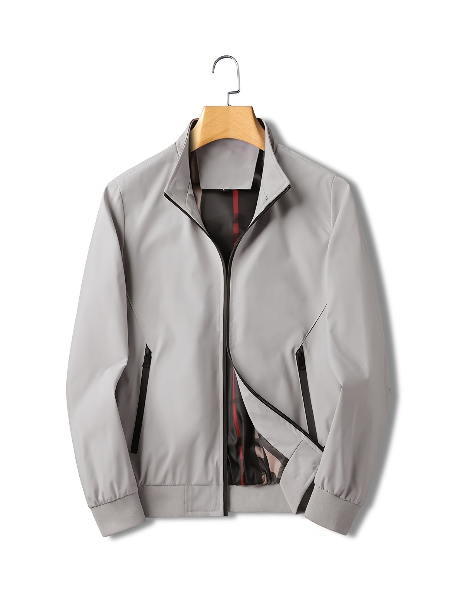 Men's Stand Collar Zip Sports Jacket with Pockets