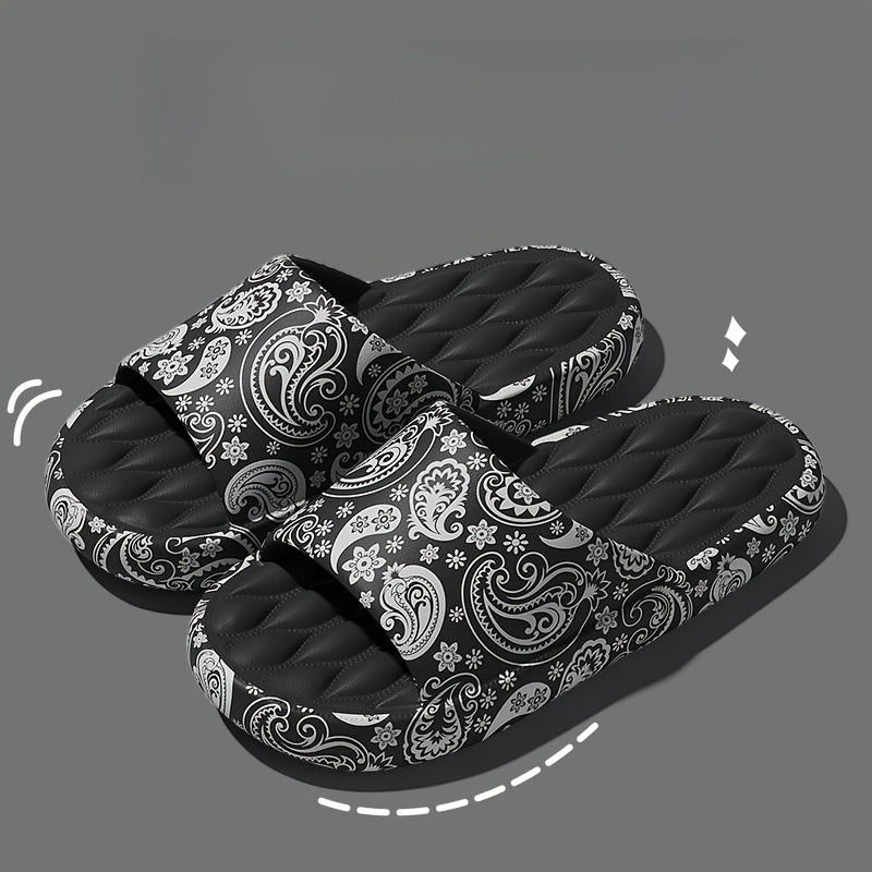 Women's Paisley Printed Pillow Slides Open Toe Soft Sole Shoes