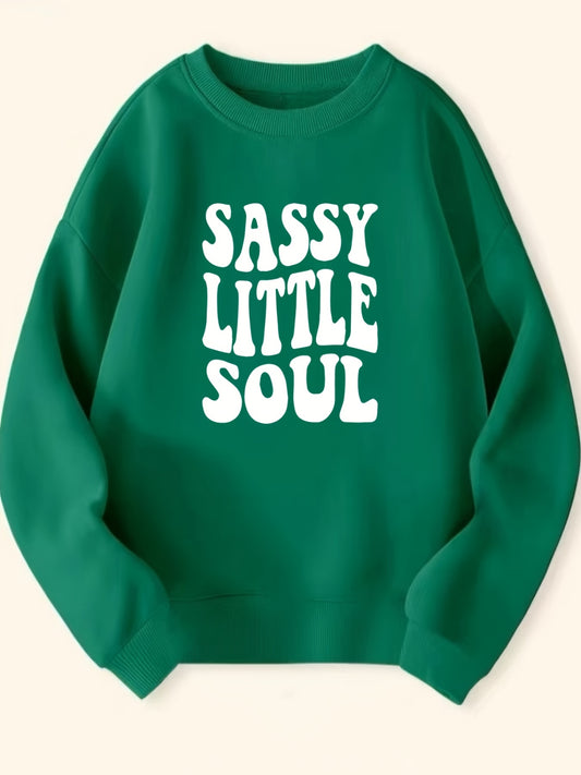 Girls Sassy Little Soul Print Crew Neck Sweatshirt Top Pullover