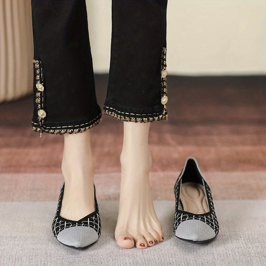 Chunky Heeled Pumps Colorblock Slip-on Knit High Heels