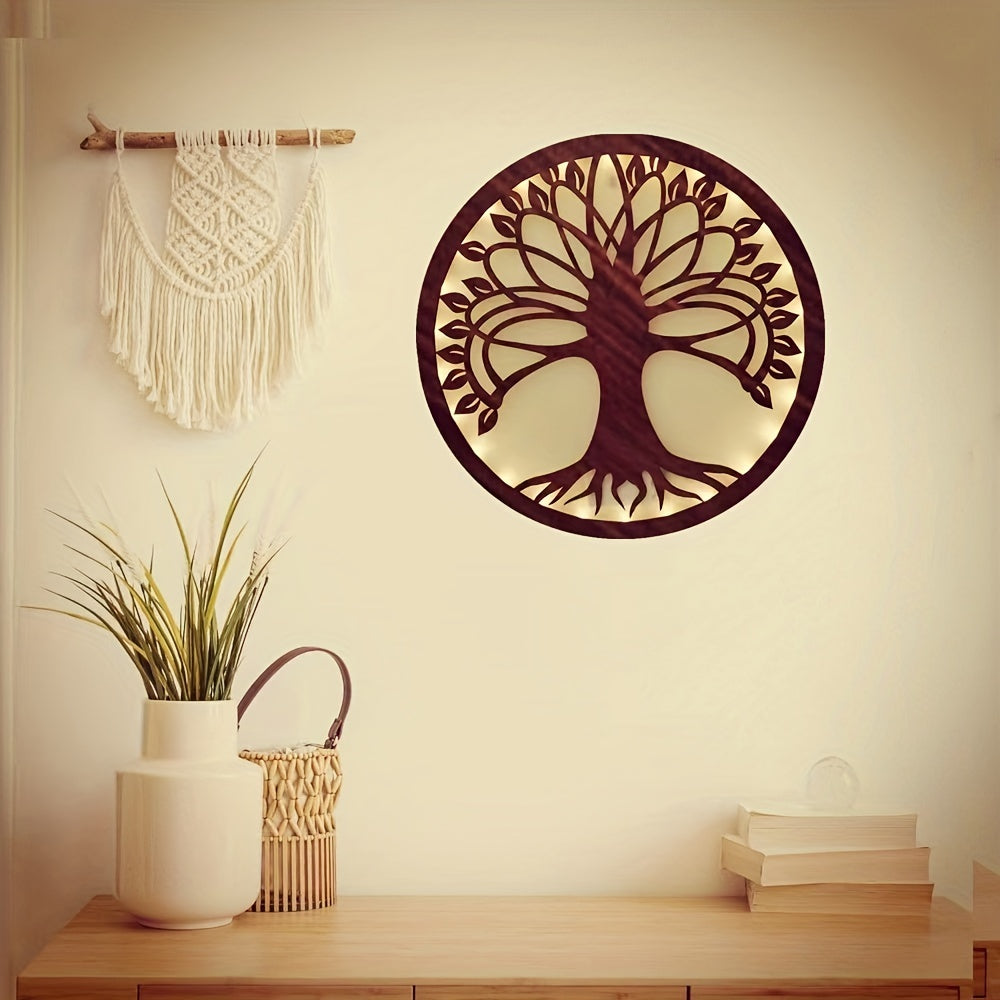 LED Engraving Tree Of Life Wooden Board Hanging Decoration