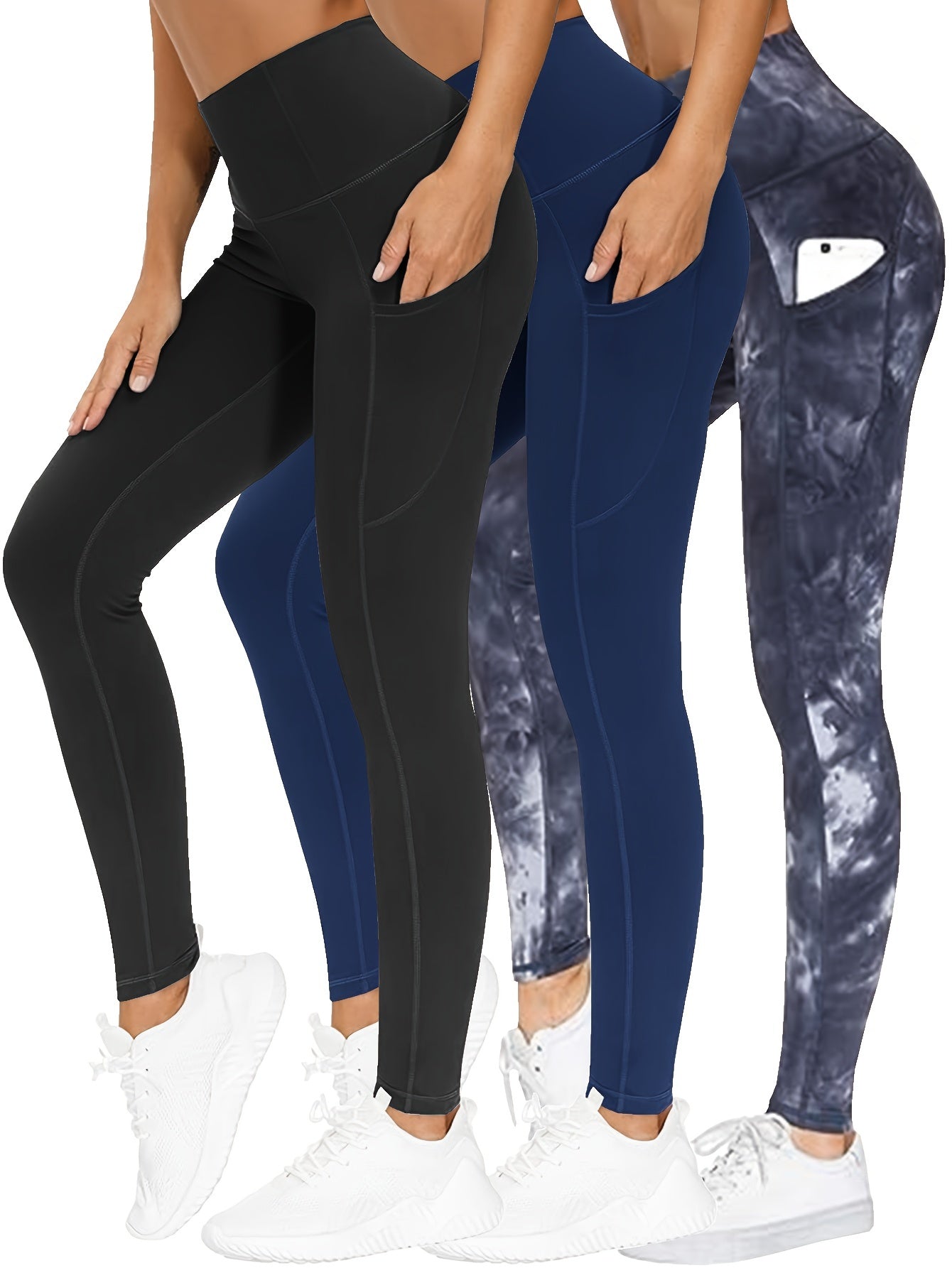 3 Pack Plus Size Marble Print High Waist Yoga Pants Set
