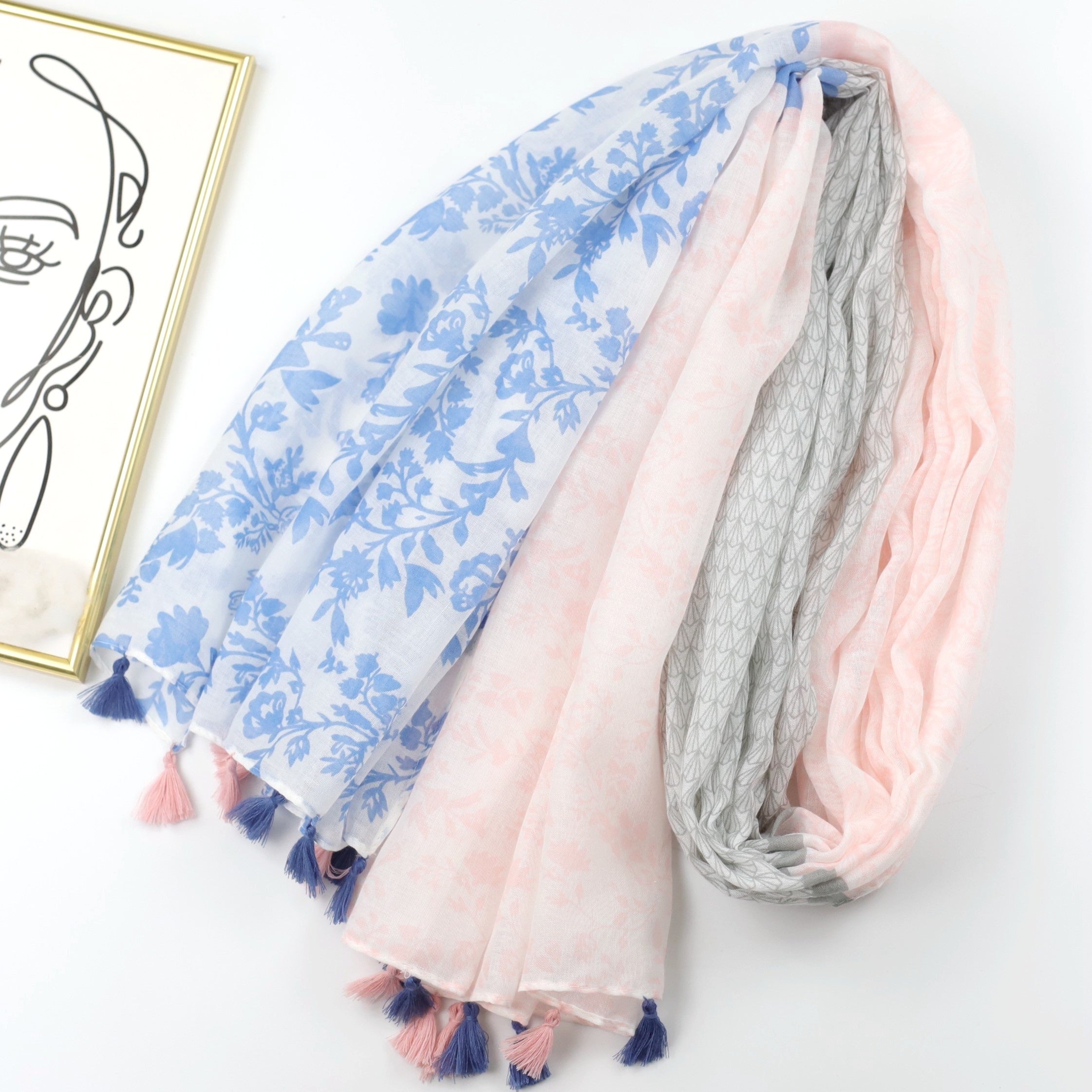 Floral Print Scarf Boho Tassel Shawl Classic Head Wrap