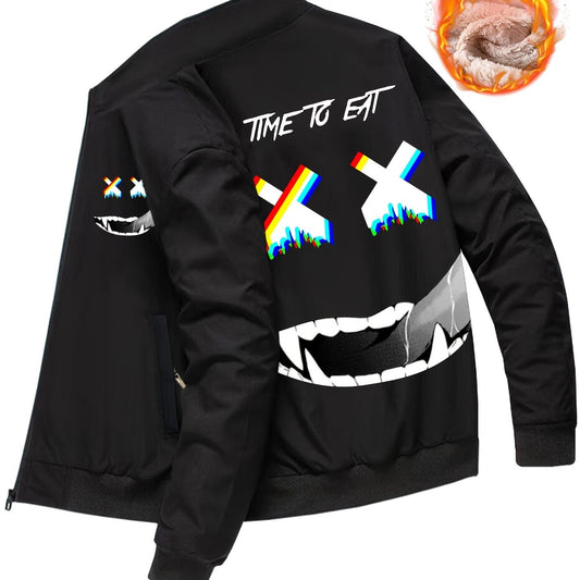 Men's Sherpa Fleece Zip Up Jacket with Smile Face Print