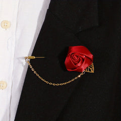 Rose Flower Chain Word Brooch Vintage Wedding Party Brooch Men