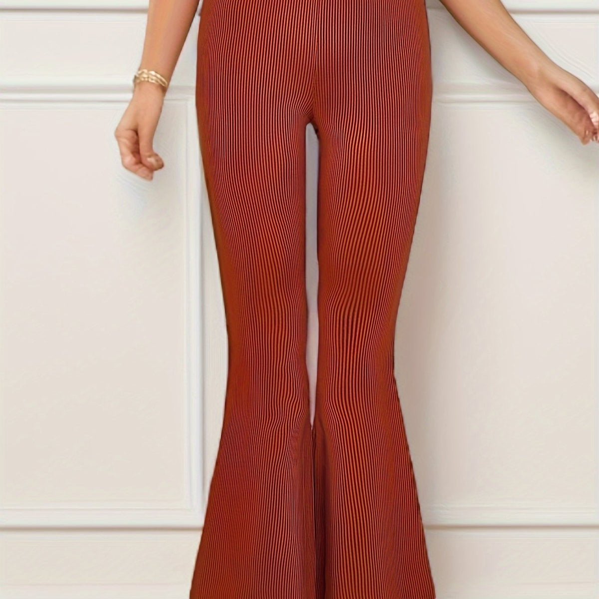  Casual Pants Women's Plus Ribbed Flared Leg Skinny Pants