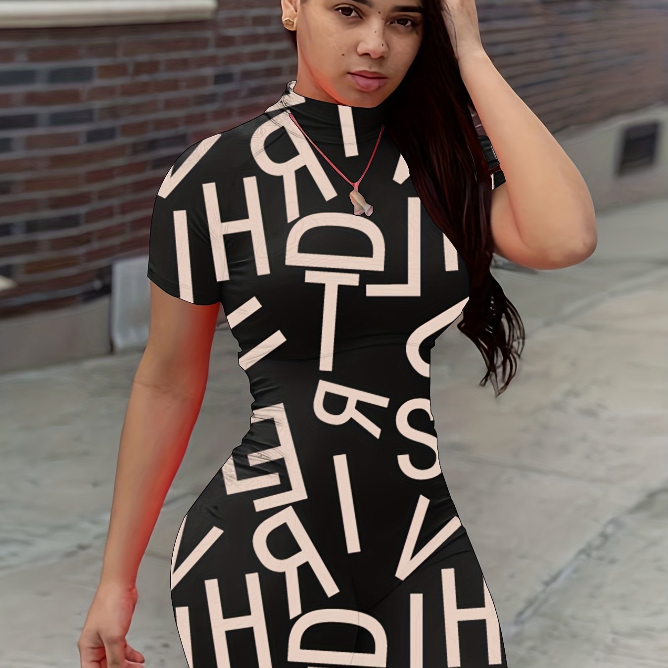 Graphic Print Slim Fit Zipper Rompers
