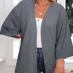  Casual Cardigan Solid Waffle Pattern Open Front Cardigan