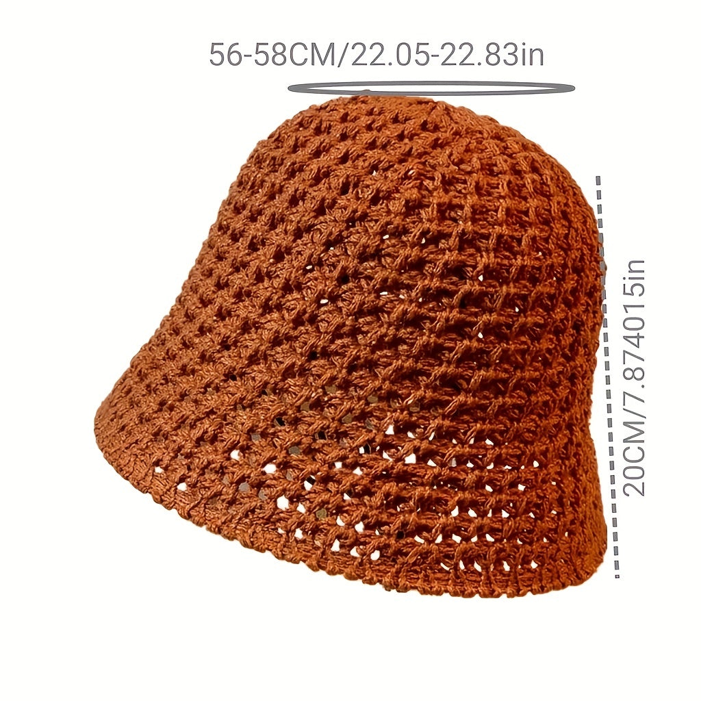Solid Cloche Hat Hollow Crochet Bucket Hat for Spring & Summer