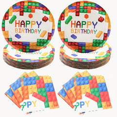 Colorful Block Party Tableware Set - 20pcs Plates & Napkins for Colorful Theme