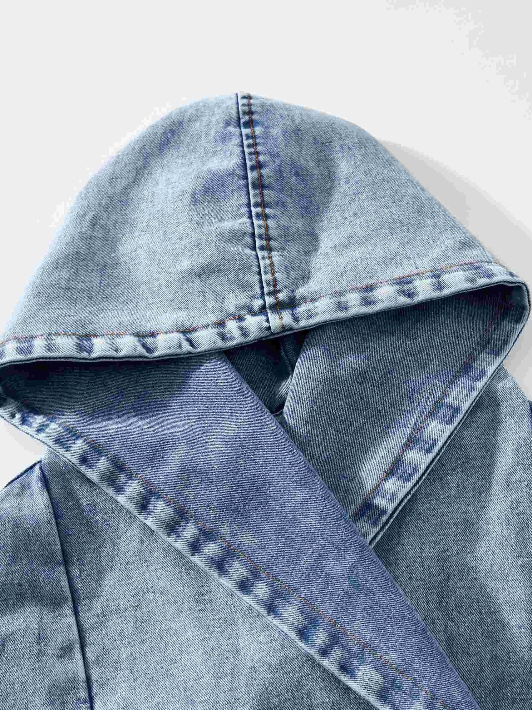 Denim Hooded Jacket with Elastic Band Cuff