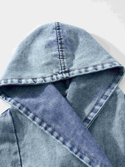 Denim Hooded Jacket with Elastic Band Cuff