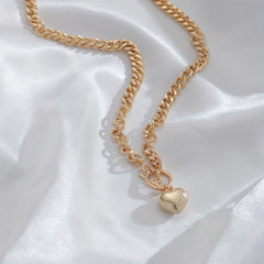 Large Love Pendant Chunky Cuban Chain Necklace