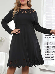Solid Hollow Out A Line Midi Dress Women's Plus