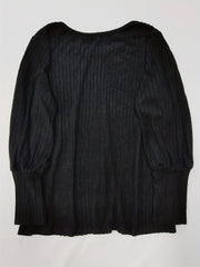  Solid Ribbed Knit Lantern Sleeve Pullover Jumper