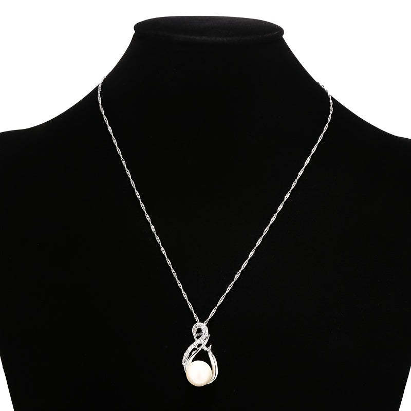 Zirconia Bridal Jewelry Set Necklace & Earrings Faux Pearls Anniversary Gift