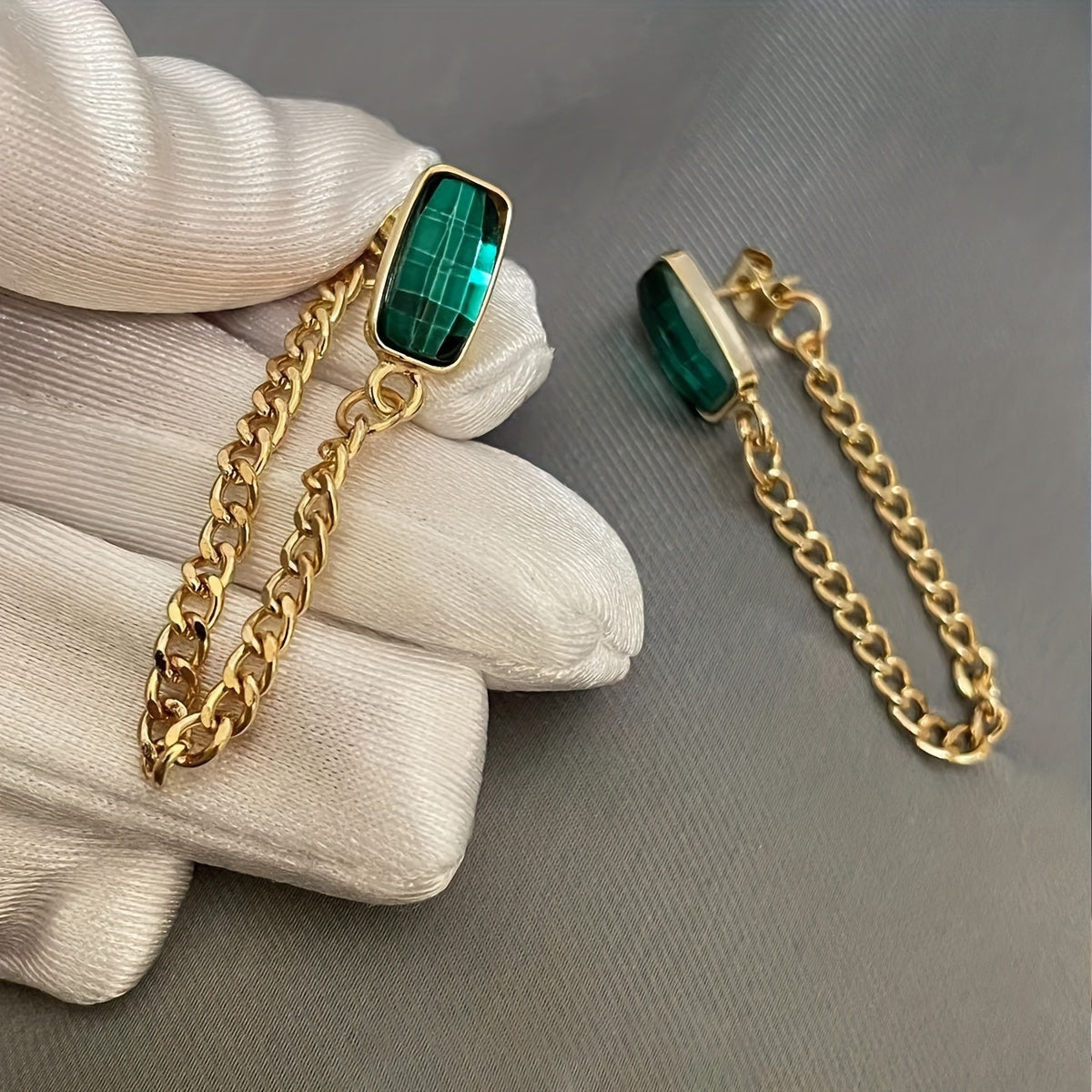 Long Chain Earrings Square Synthetic Gems 18K Plated Drop Earrings