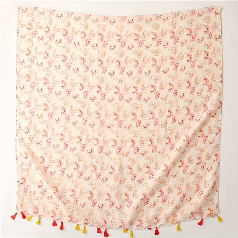Rainbow Print Pink Voile Scarf Tassel Shawl Boho Head Wraps Women Hijab