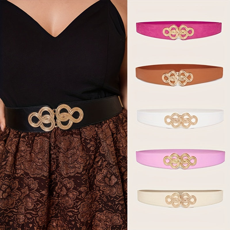  Elastic Wide Belt Chinese Knot Golden Buckle Body Belt Dress Girdle