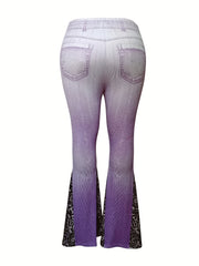  Ombre Denim Floral Bell Bottoms