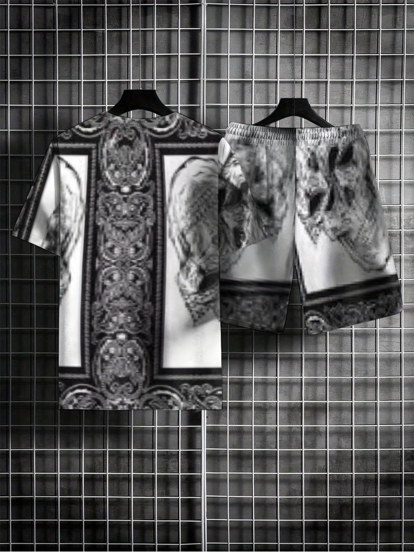 Skull All Over Print Mens 2 Piece Outfits Comfy T shirt And Casual Shorts Set