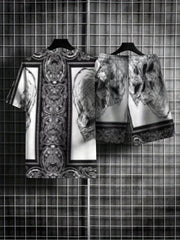 Skull All Over Print Mens 2 Piece Outfits Comfy T shirt And Casual Shorts Set