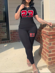 Casual Letter Print 2pc Set Crew Neck Short Sleeve T shirt & Skinny Pants