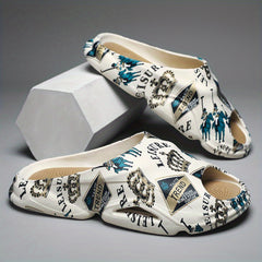 Men's Graphic Print Non Slip Platform Slides