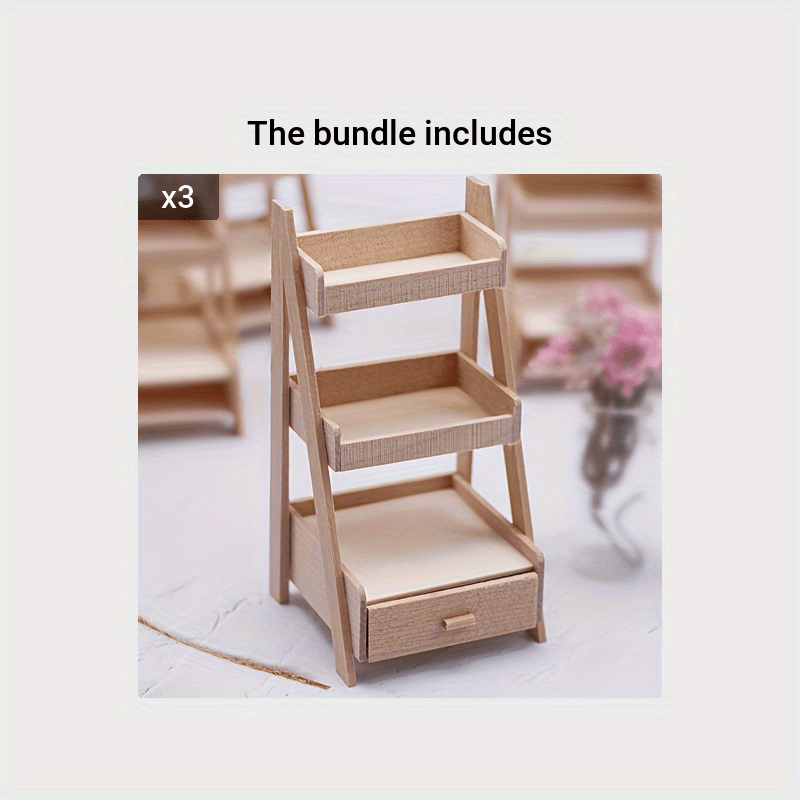 Wooden Plant Stand for Dollhouse & Model Gardens with 6 Colorful Plants