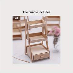 Wooden Plant Stand for Dollhouse & Model Gardens with 6 Colorful Plants
