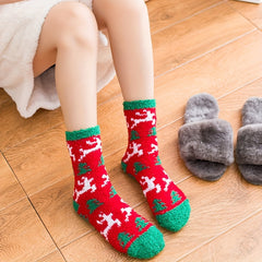 6 Pairs Cartoon Fuzzy Socks Comfy & Warm Christmas Mid Tube Socks