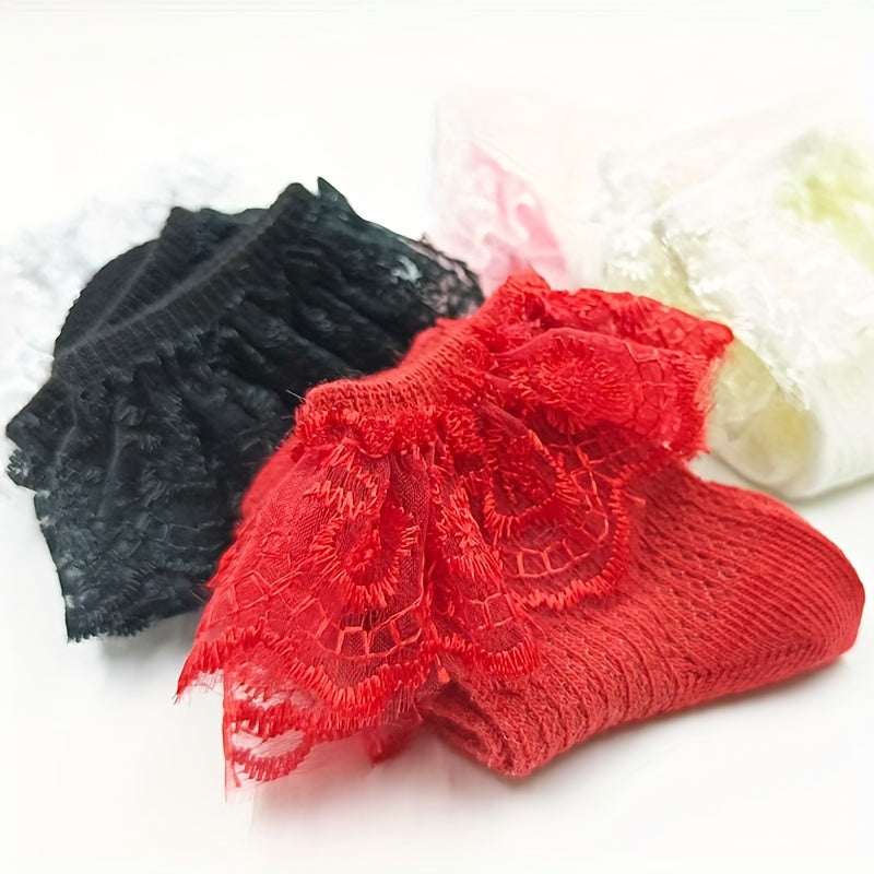 3 Pairs Baby Lace Princess Socks  Newborn Mesh Breathable Socks