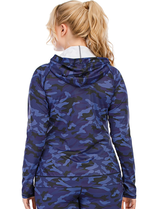  Camo Print Zip Up Hoodie Activewear Women's Plus Long Sleeve Coat