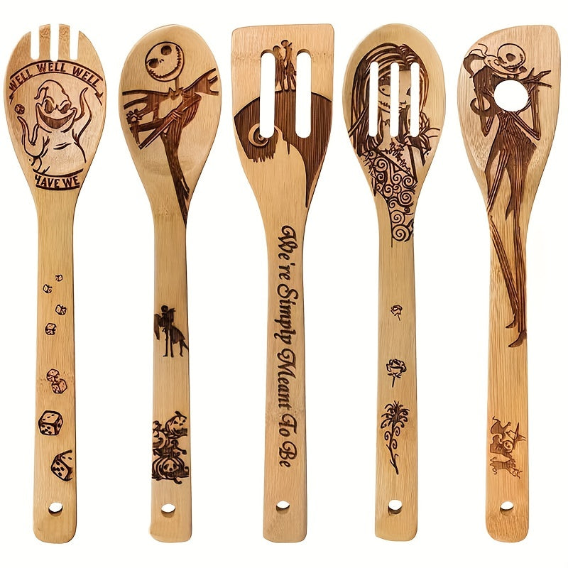 5pcs Bamboo Halloween Kitchen Utensils Set - Non-stick Cooking Tools