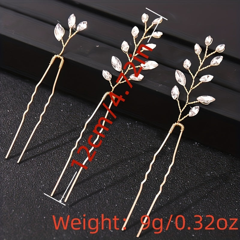 3pcs Rhinestone Flower Hair Pin Wedding Hair Accessories U Shaped Hairpin