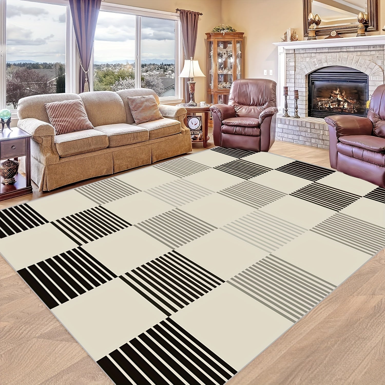 Large Non Slip Grid Patterned Carpet